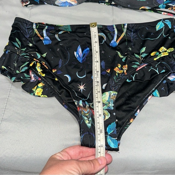 SOLD Women’s L Two Piece Bathing Suit Lunar Moth Mushrooms Padded Ruffle Accents - Picture 11 of 11
